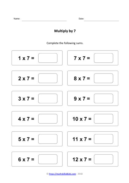 Free 7 Times Table Worksheets At Timestables Com 7 Times Table