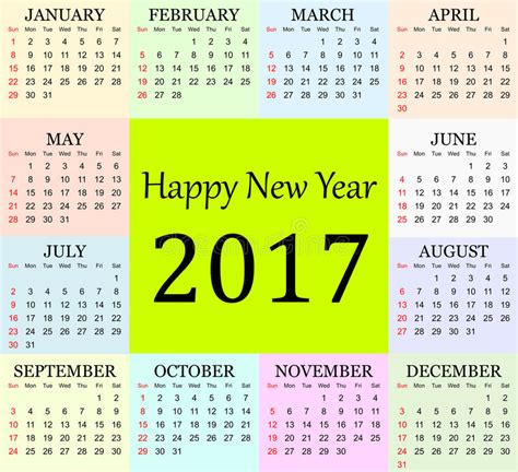 Un Calendario Di 2017 Vettori Illustrazione Vettoriale Illustrazione