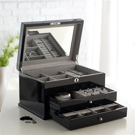 Mod High Gloss Black Jewelry Box 13w X 8h In Womens Jewelry Boxes