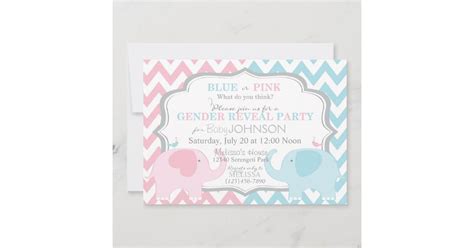 Pink Or Blue Elephants And Chevron Gender Reveal Invitation Zazzle