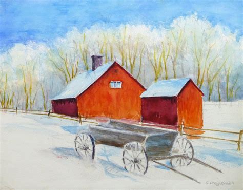 Watercolor Winter Landscape Barn Kansas 150 Art Print Prints Giclée