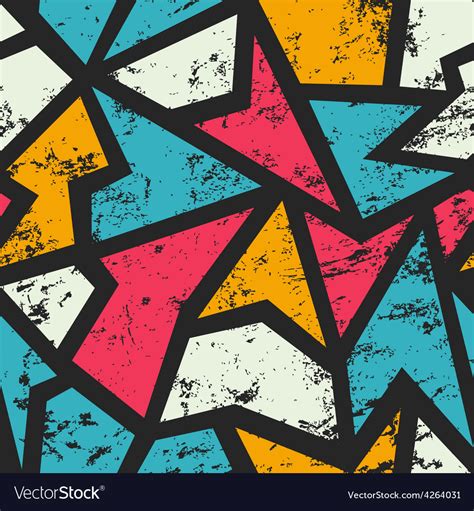 Graffiti Geometric Seamless Pattern With Grunge Vector Image