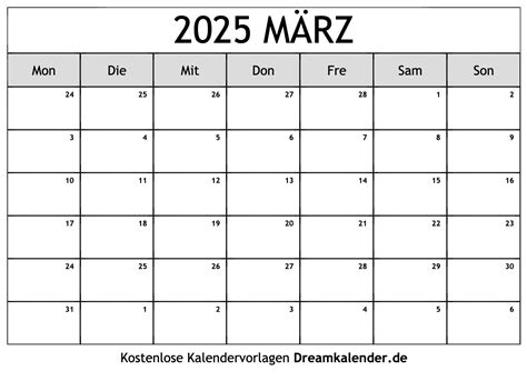 Kalender März 2025