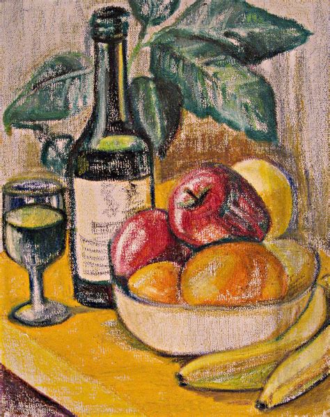 Oil Pastel With Wine And Fruit Painting By Beverly Trivane Fine Art