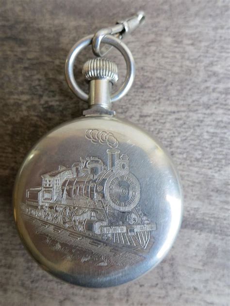 Westclox Pocket Watch With Train Engine On Face And Engraved Engine On