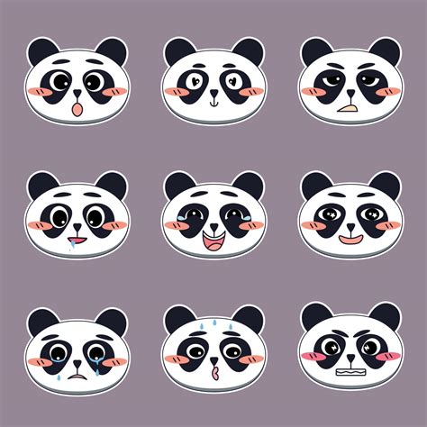 Set Of Panda Faces With Facial Expressions Design For Sticker 3456142