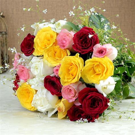 Bouquet Of 24 Mixed Roses Flowers On Lohri
