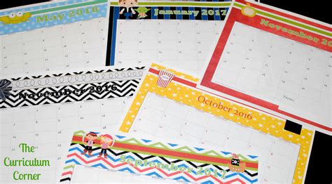 Free Teacher Calendar Pages The Curriculum Corner 123