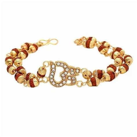 Brass Natural Gold Plated Multi Strand Om Rudraksha Bracelet For Men