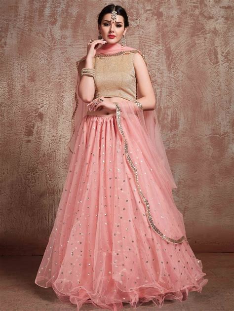 Baby Pink Net Designer Lehenga Choli With Sequins Work In 2020 Pink