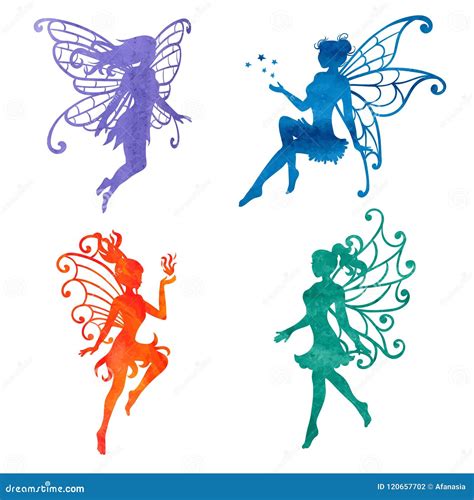Set Of Beautiful Watercolor Fairy Vector Illustration Cartoondealer