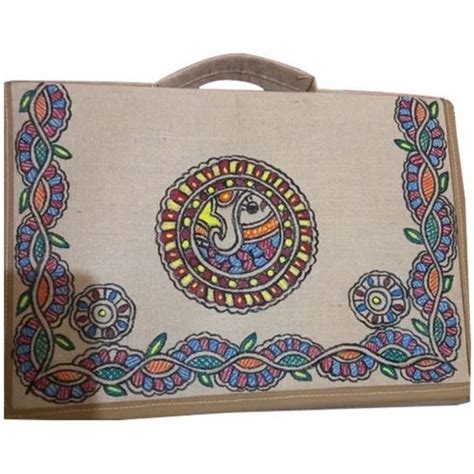 Madhubani Embroidery Multicolor Embroidered Jute Laptop Bag Size