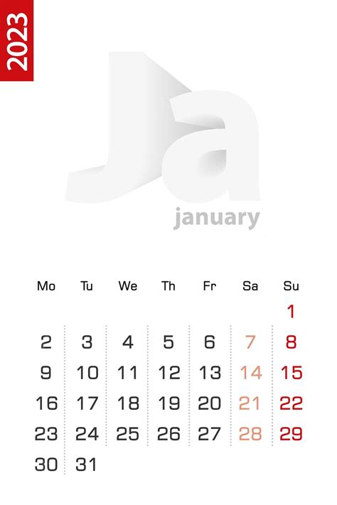 Premium Vector Minimalist Calendar Template For January 2023 Vector
