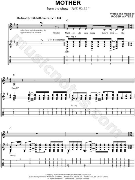 Pink Floyd Mother Guitar Tab In G Major Download And Print Sku