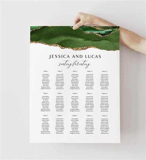 Seating Chart Green And Gold Marble Wedding Seating Chart Assignment
