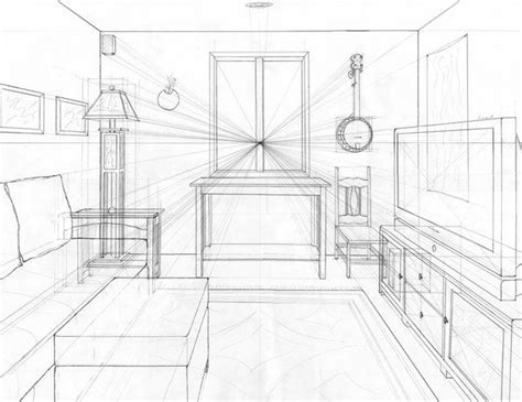 Room Perspective Drawing Perspective Drawing Architecture One Point
