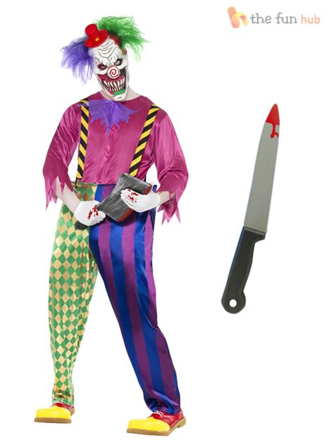 mens scary killer clown costume mask knife adult halloween horror fancy dress ebay
