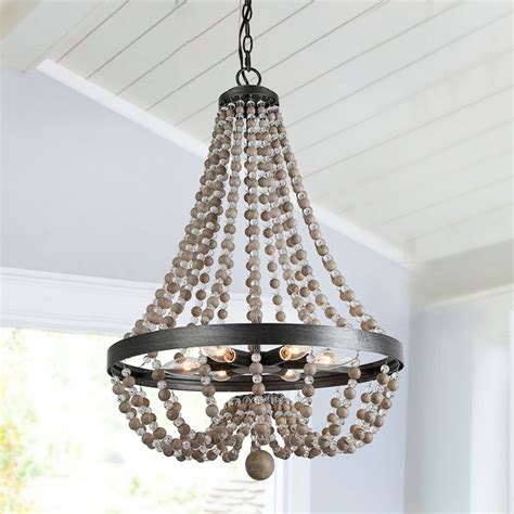 800 x 800 jpeg 63 кб. Farmhouse 6-Light Wood Beaded Chandelier Candle Empire ...