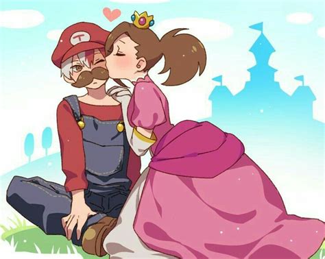 Shouto Momo Couple Cute Mario Princess Peach Cosplay Super Mario Crossover Kissing