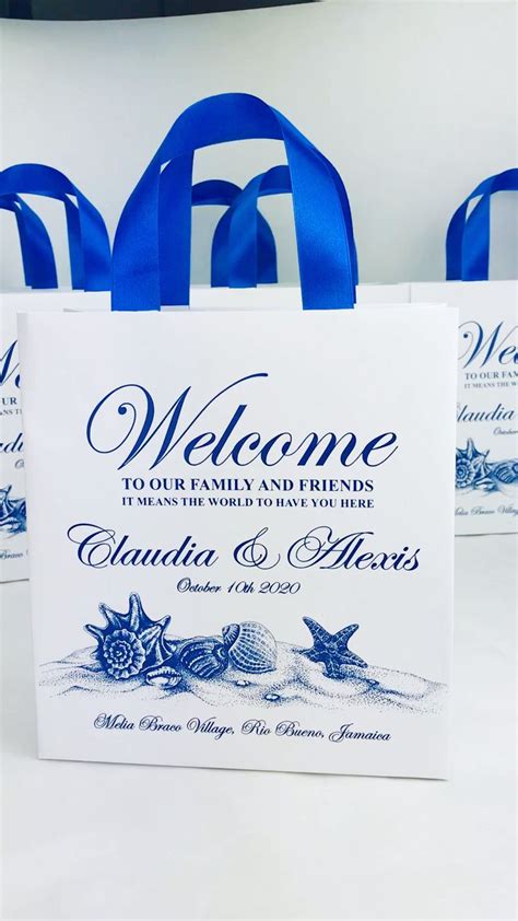 35 Beach Wedding Welcome Bags With Satin Ribbon Handles And Etsy