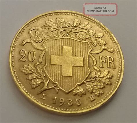 1935 B Switzerland 20 Francs Gold Coin Helvetia Gold Coin No L