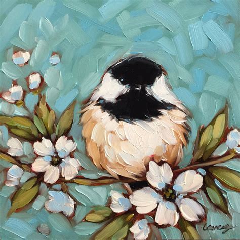 Chickadee Painting Original Oil Painting Of A Chickadee On A Floral