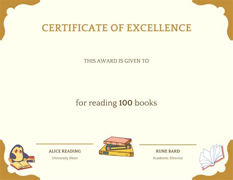 100 Books Read Printable Award Certificate Award Etsy