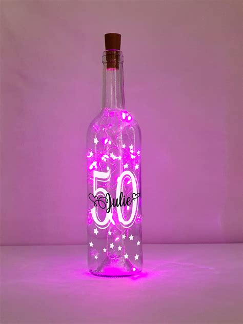 Personalised Fairy Light Up Wine Bottle Stars 50th Birthday Etsy