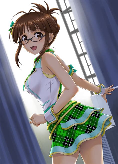 The Big Imageboard Tbib Akizuki Ritsuko Antenna Hair Brown Eyes Brown Hair Glasses Green