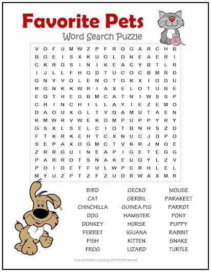 Favorite Pets Word Search Puzzle Word Puzzles For Kids Free