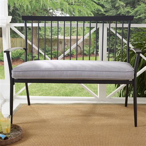 Better Homes And Gardens Shaker Patio Bench Black With Gray Cushion