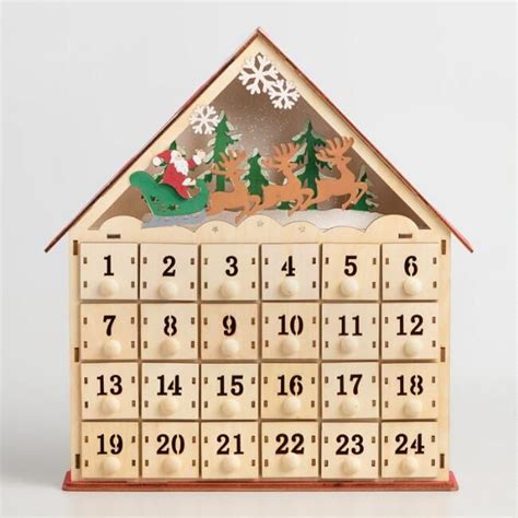 Wood Advent Calendar House With Led Lights V1 Wood Advent Calendar