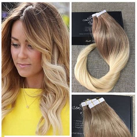 Full Shine Balayage Remy Tape In Human Hair Blonde Ombre Hair Tape In