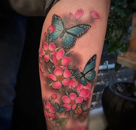 Butterfly And Cherry Blossom Tattoo By Christina Ramos At Memoir Tattoo