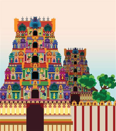 Hindu Temple On Pattern Background Stock Vector Illustration Of Deity
