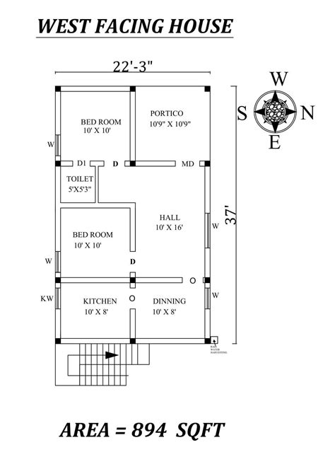 Autocad Drawing File Shows 223 West Facing House 2bhk House Plan
