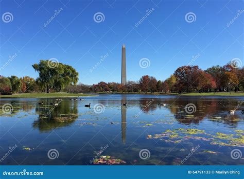 Washington Monument With Reflection On Lake Stock Image Image Of