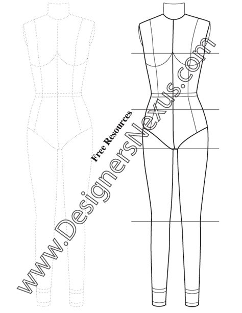 Full Body Female Dress Form Template For Fashion Sketching V8