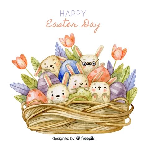 Watercolor Happy Easter Day Background Vector Free Download
