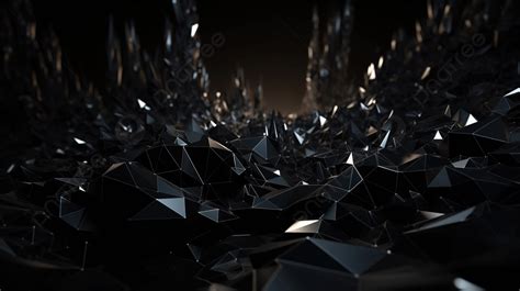 Dark Toned Tech Waves With Polygonal Black Crystals In A 3d Render