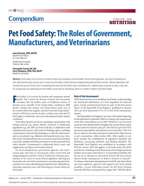 Pdf Pet Food Safety The Roles Of Government Manufacturers And