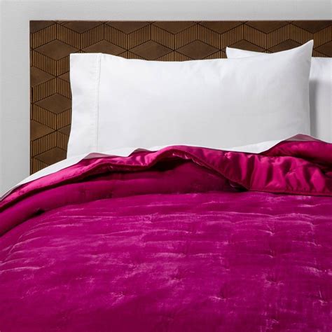 Full Queen Velvet Tufted Stitch Quilt Hot Pink Opalhouse™ Hot Pink Bedrooms Velvet Bed