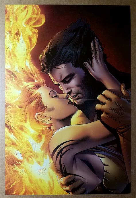 Wolverine Kissing Kiss Phoenix Jean Grey Marvel Comics Poster By Greg Land
