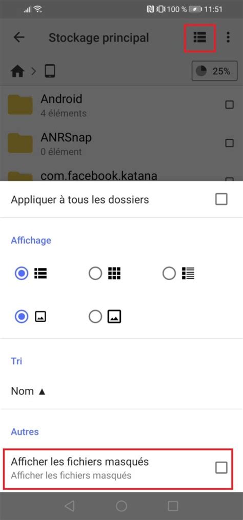 Comment afficher les fichiers cachés sur android AndroidPhone