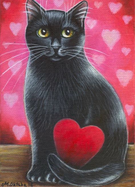 Black Cat Valentine Painting Chat Noir Chien Bonjour Magnifique