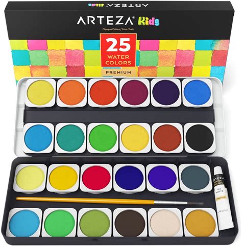 Arteza Kids Washable Non Toxic Watercolor Paint Set Assorted Opaque