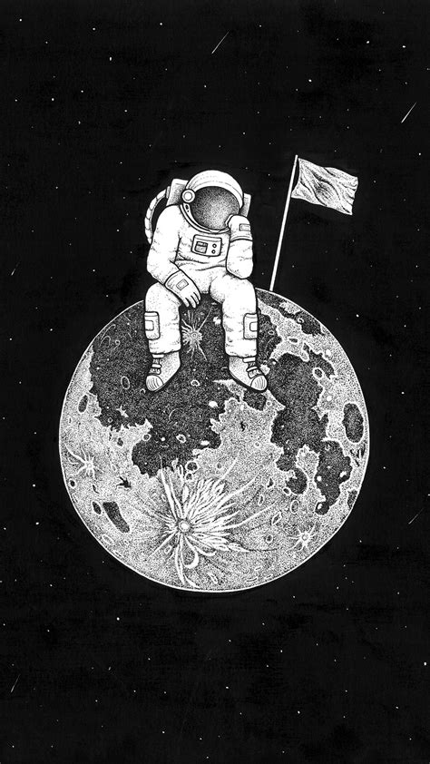 Download Wallpaper 1350x2400 Astronaut Space Art Planet Drawing Bw