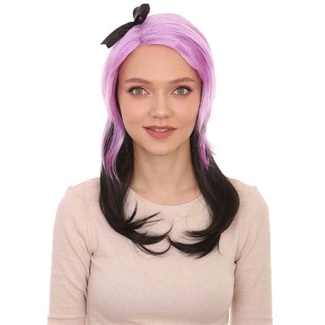 hpo disfraces de maquillaje sintético para mujer pelucas de animadora negra púrpura bola de