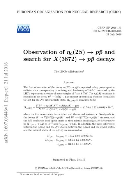 Pdf Observation Of Eta C 2s To P Bar P And Search For X3872