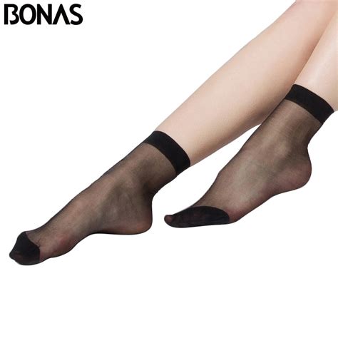 Bonas Fashion Womens Short Socks Summer Invisible Kawaii Black Nylon
